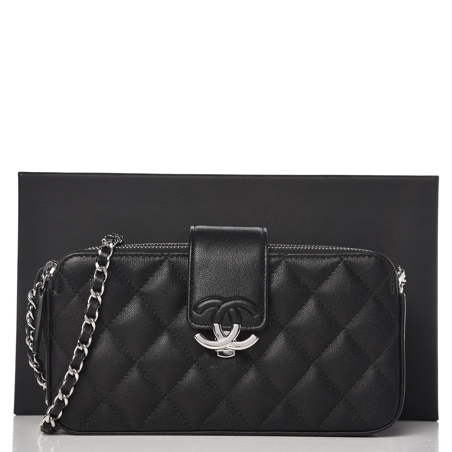Chanel Caviar Quilted CC Box Clutch With Chain Black 13 of 13