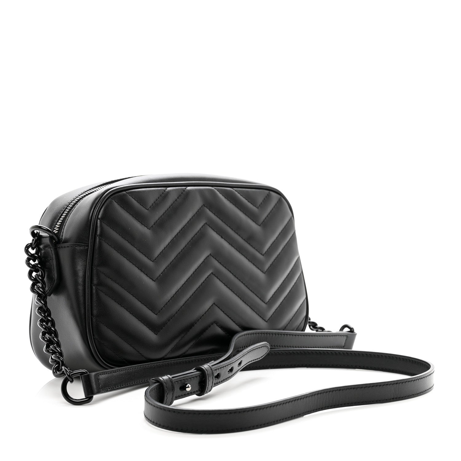 Gucci Calfskin Matelasse Monochrome Small GG Marmont Chain Shoulder Bag Black 3 of 10