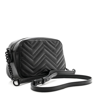 Gucci Calfskin Matelasse Monochrome Small GG Marmont Chain Shoulder Bag Black 3 of 10