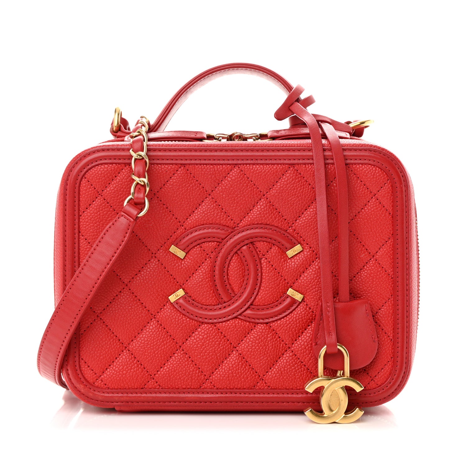 Caviar Quilted Medium CC Filigree Vanity Case Red