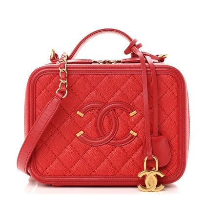 Chanel Caviar Quilted Medium CC Filigree Vanity Case Red 1 of 17