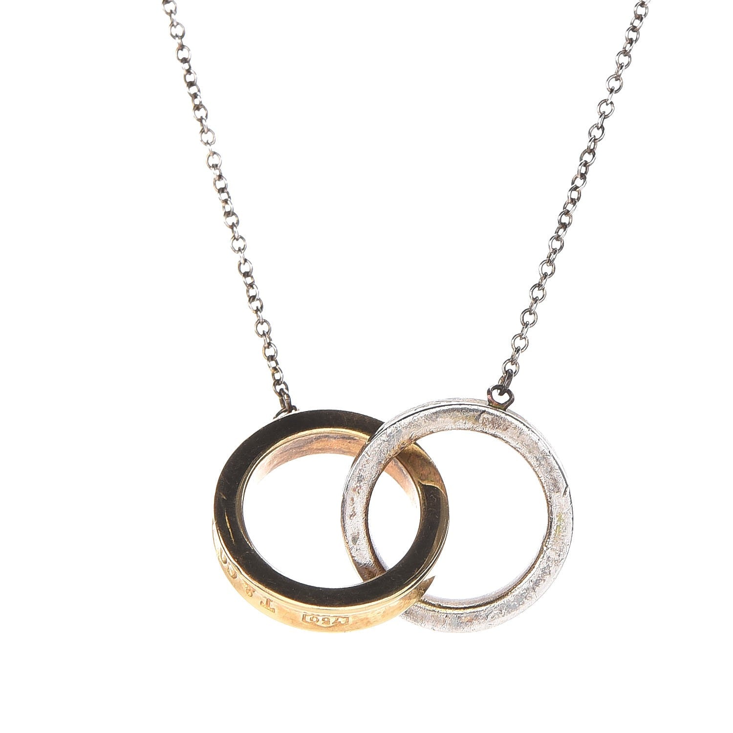 Tiffany Sterling Silver 18K Yellow Gold 1837 Interlocking Circles Pendant Necklace 4 of 8