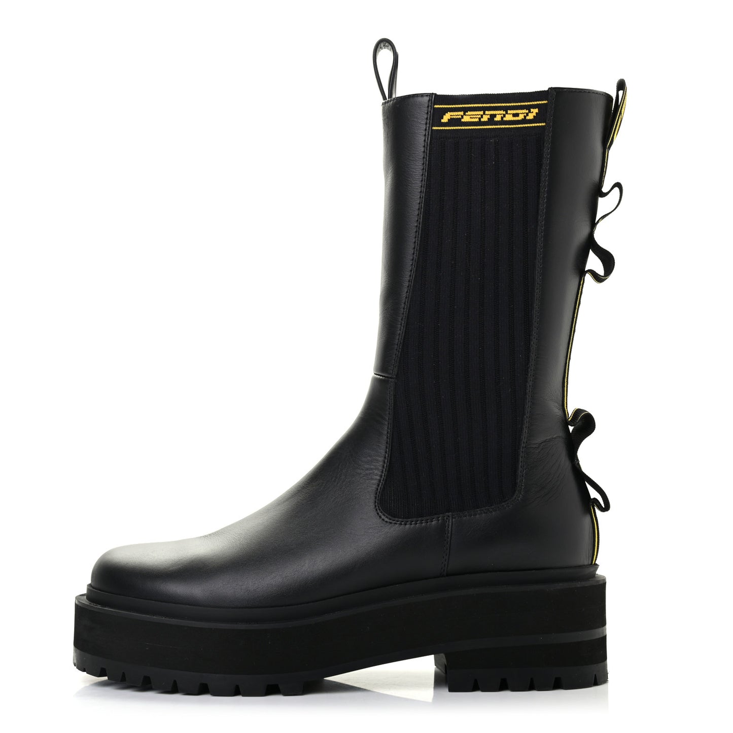 Vitello Stretch Fabric Logo Tape Rockoko Promenade 50mm Biker Boots 37 Black Yema