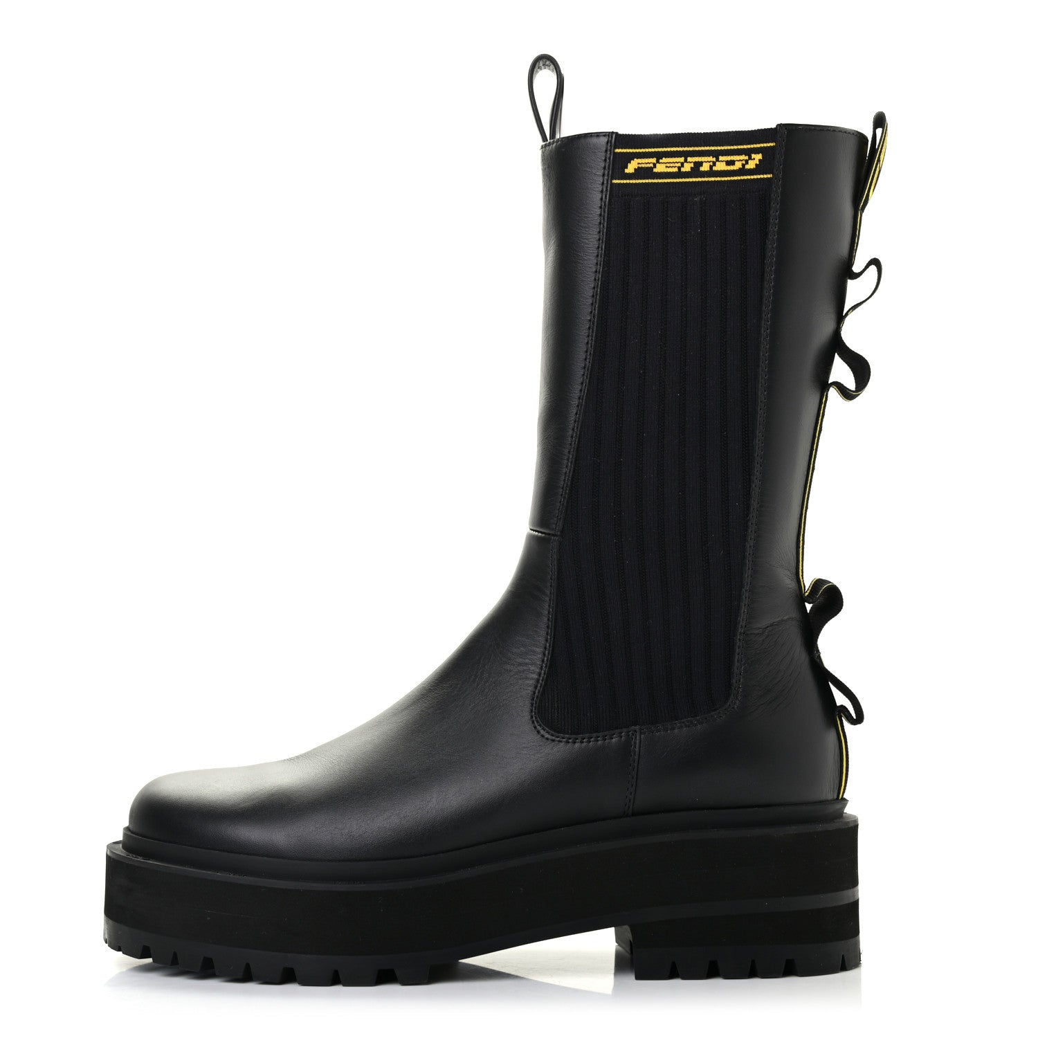 Fendi Vitello Stretch Fabric Logo Tape Rockoko Promenade 50mm Biker Boots 37 Black Yema 1 of 6