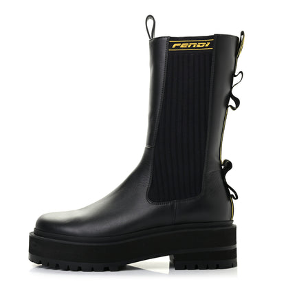Fendi Vitello Stretch Fabric Logo Tape Rockoko Promenade 50mm Biker Boots 37 Black Yema 1 of 6