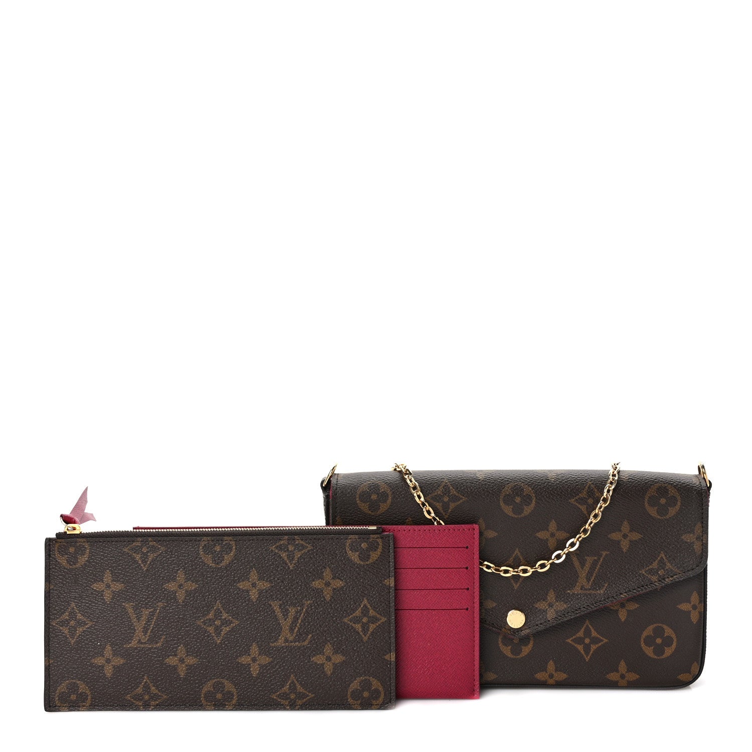 Louis Vuitton Monogram Pochette Felicie Chain Wallet Fuchsia 1 of 10