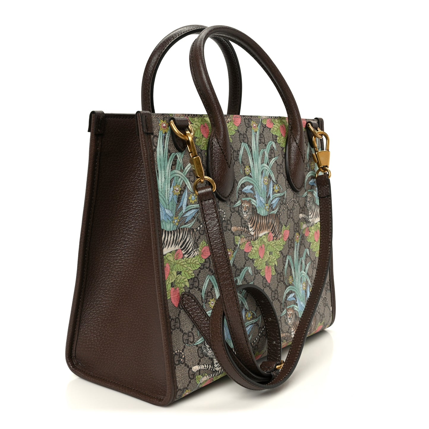 GG Supreme Monogram Tiger Savanah Textured Dollar Calfskin Small Retro Interlocking G Tote Bag Beige Ebony Multicolor New Acero