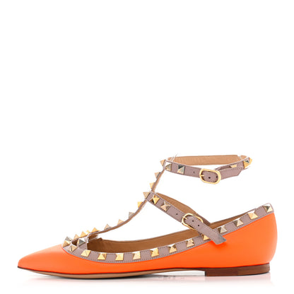 Valentino Garavani Nappa Rockstud Cage Ballerina Flats 37 Orange Poudre 1 of 7
