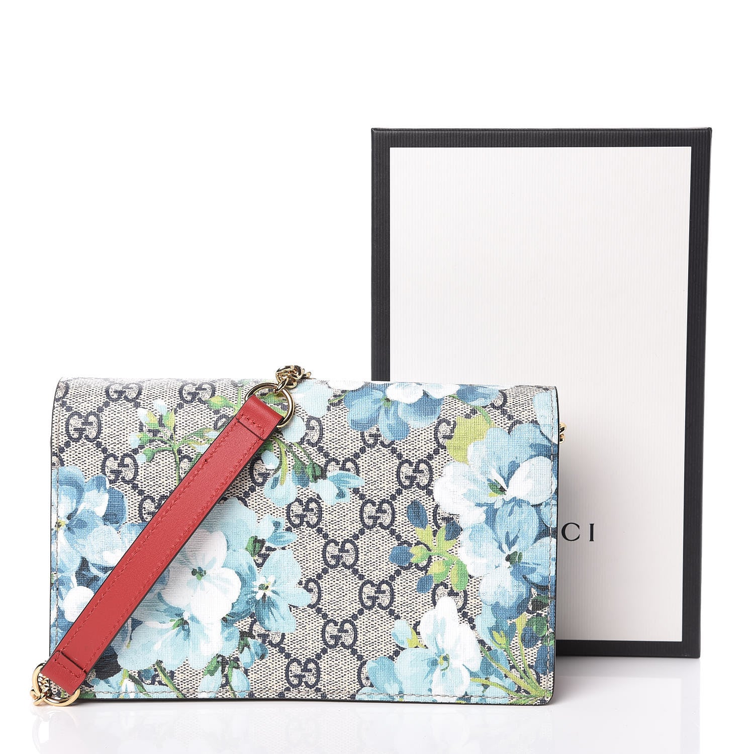 Gucci GG Supreme Monogram Blooms Chain Wallet Blue 9 of 9