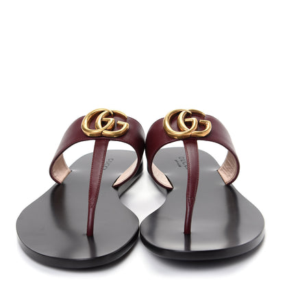 Gucci Calfskin GG Marmont Thong Sandals 37 Vintage Bordeaux 2 of 10
