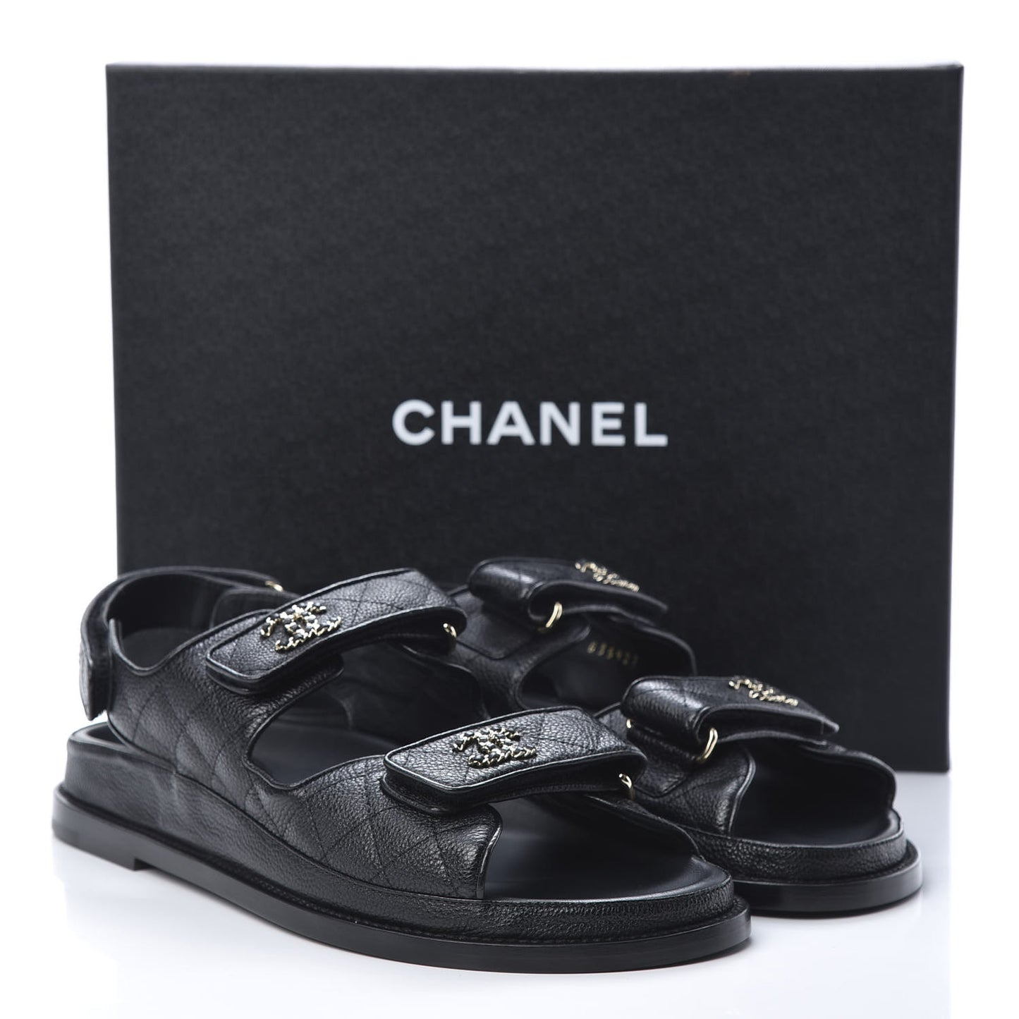Grained Calfskin Velcro Dad Sandals 40 Black