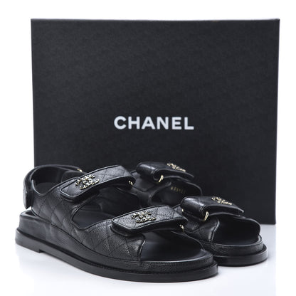 Chanel Grained Calfskin Velcro Dad Sandals 40 Black 8 of 9