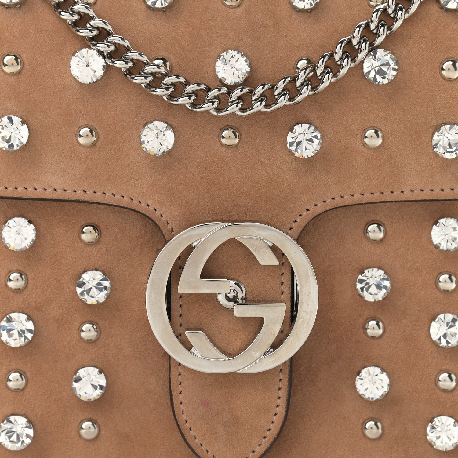 Gucci Suede Crystal Small Interlocking G Shoulder Bag Taupe 8 of 10