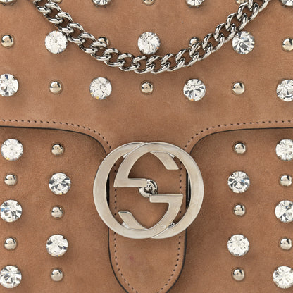 Gucci Suede Crystal Small Interlocking G Shoulder Bag Taupe 8 of 10