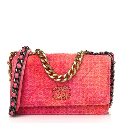 Chanel Wool Tweed Lambskin Quilted Chanel 19 Wallet On Chain WOC Coral Pink 1 of 10