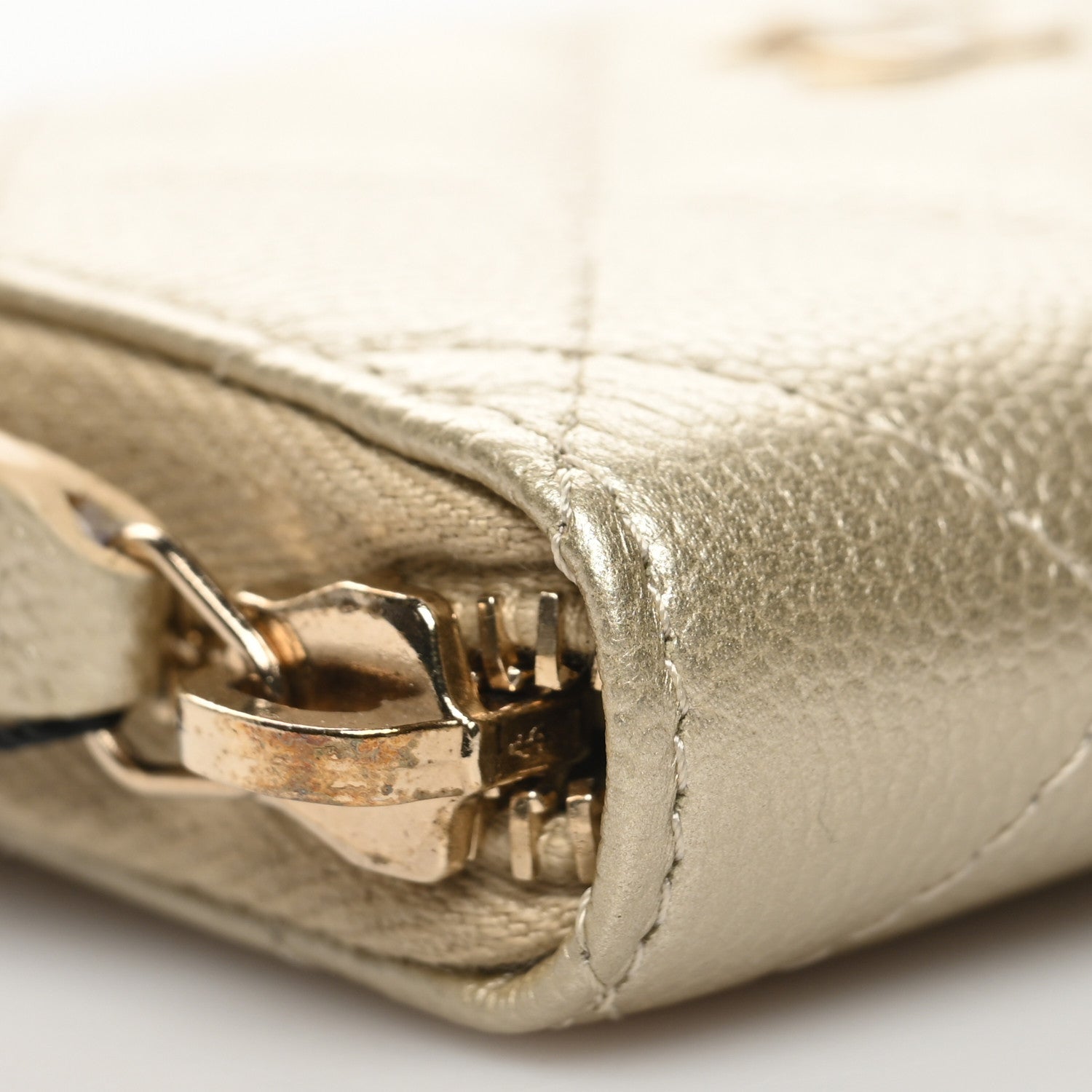 Chanel Metallic Caviar Quilted Zip Coin Purse Light Gold 9 of 10