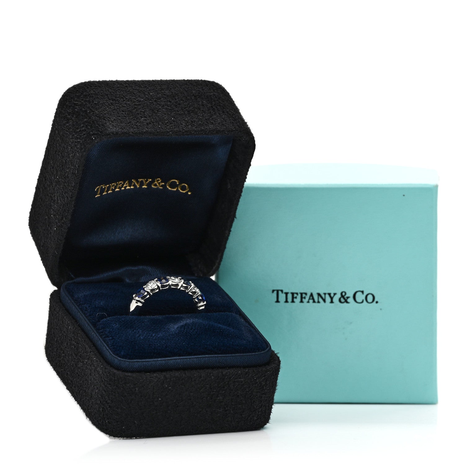 Tiffany Platinum Diamond Blue Sapphire Embrace Half Circle Ring 48 4.5 6 of 6