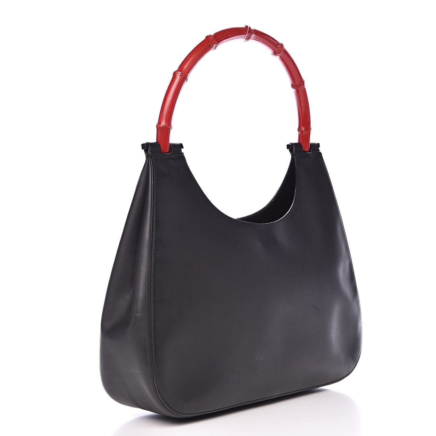 Smooth Calfskin Bamboo Handle Shoulder Bag Black