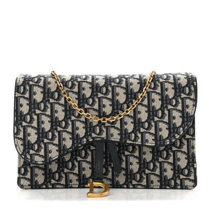 Christian Dior Oblique Saddle Chain Pouch Blue 1 of 10