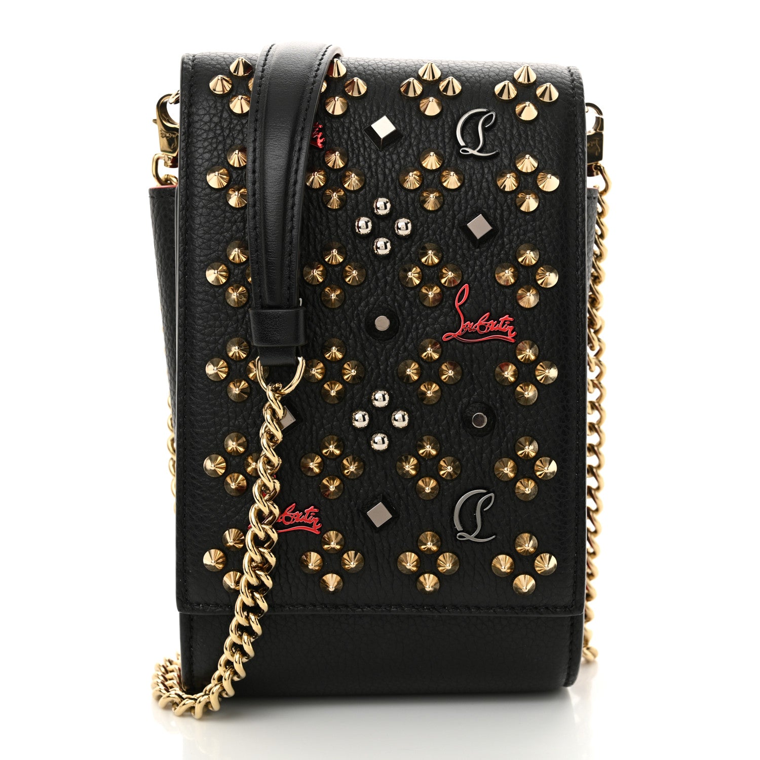 Christian Louboutin Calfskin Spikes Loubinthesky Paloma Crossbody Phone Case Black Multicolor 1 of 9