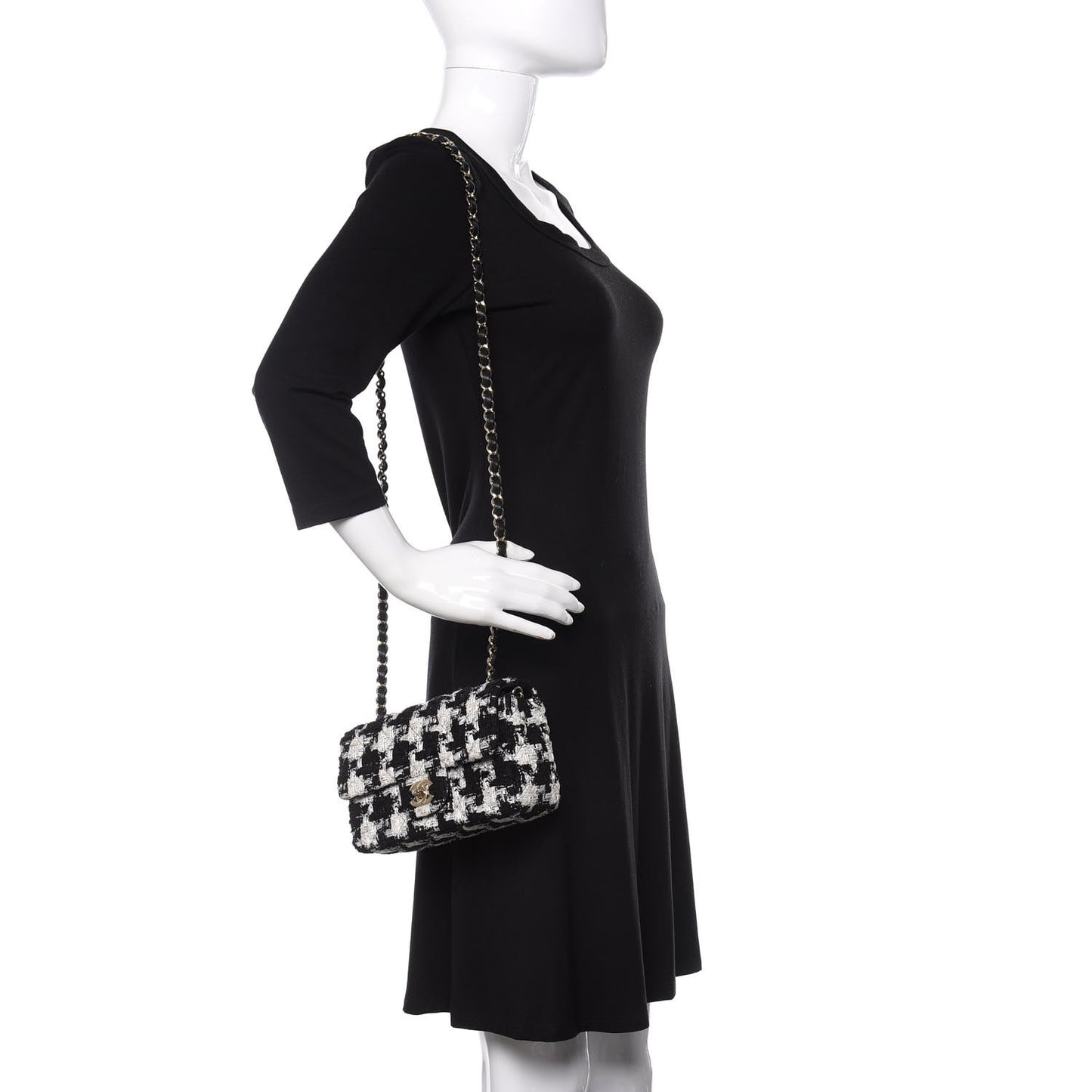 Tweed Quilted Mini Rectangular Flap Black Ecru White