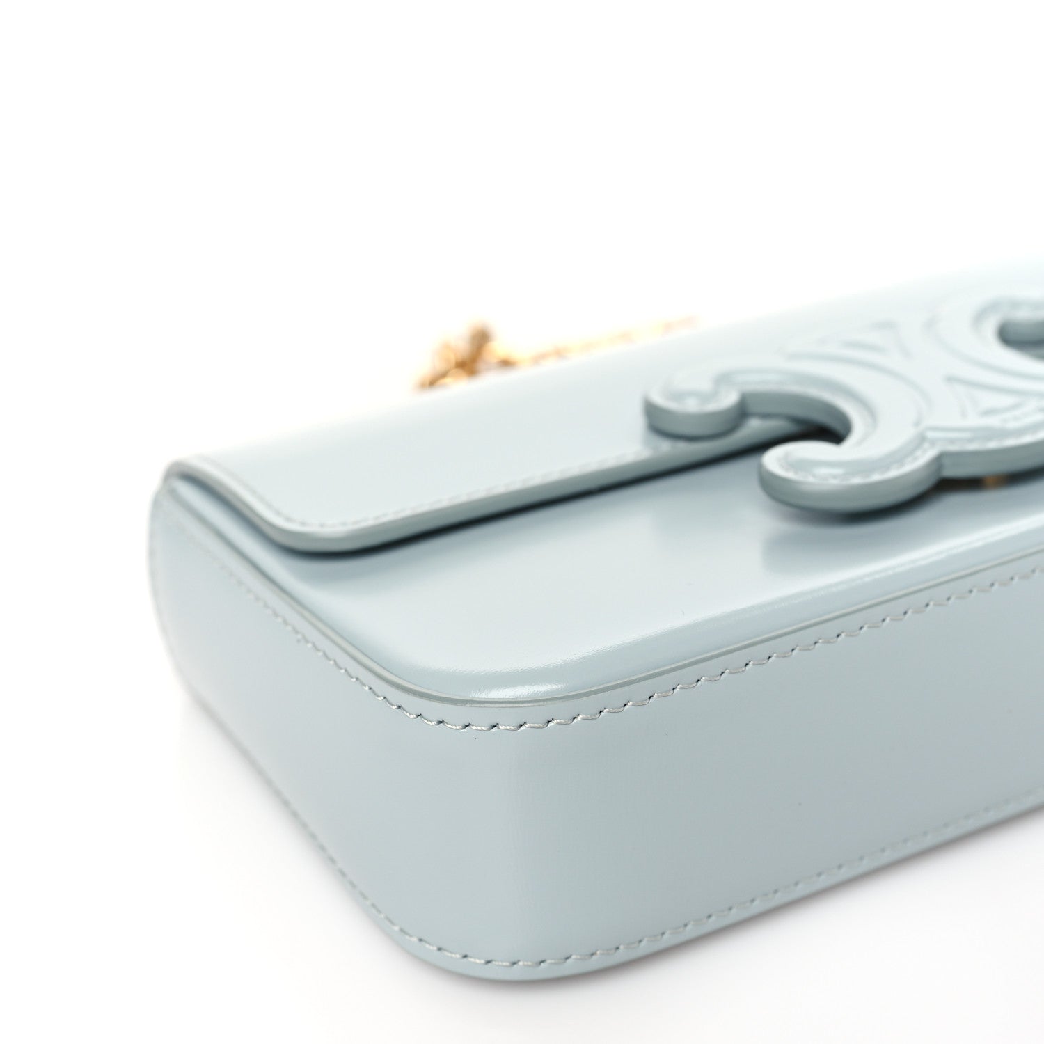 Celine Shiny Calfskin Cuir Triomphe Chain Shoulder Bag Ice Blue 7 of 8