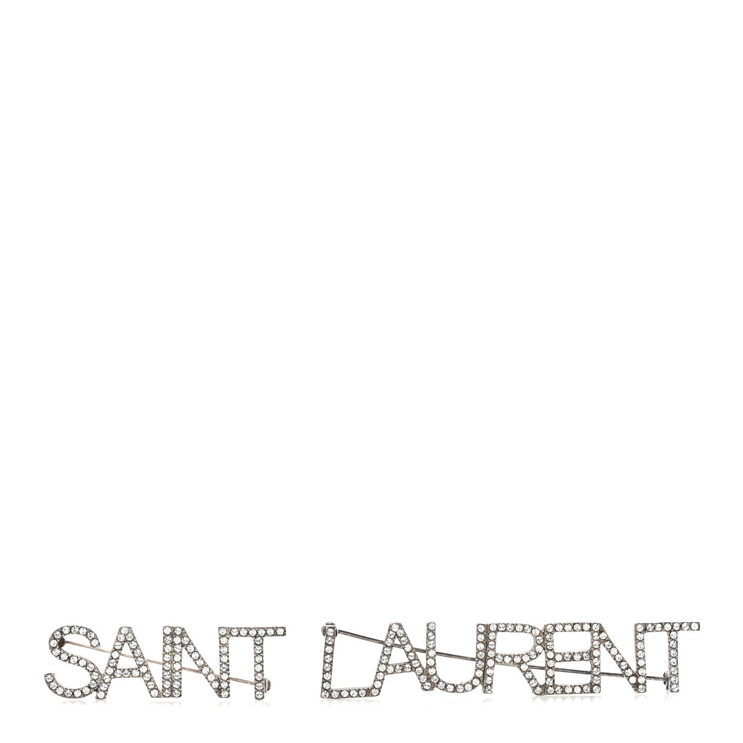 Saint Laurent Brass Crystal Logo Brooch Set Silver 1 of 4