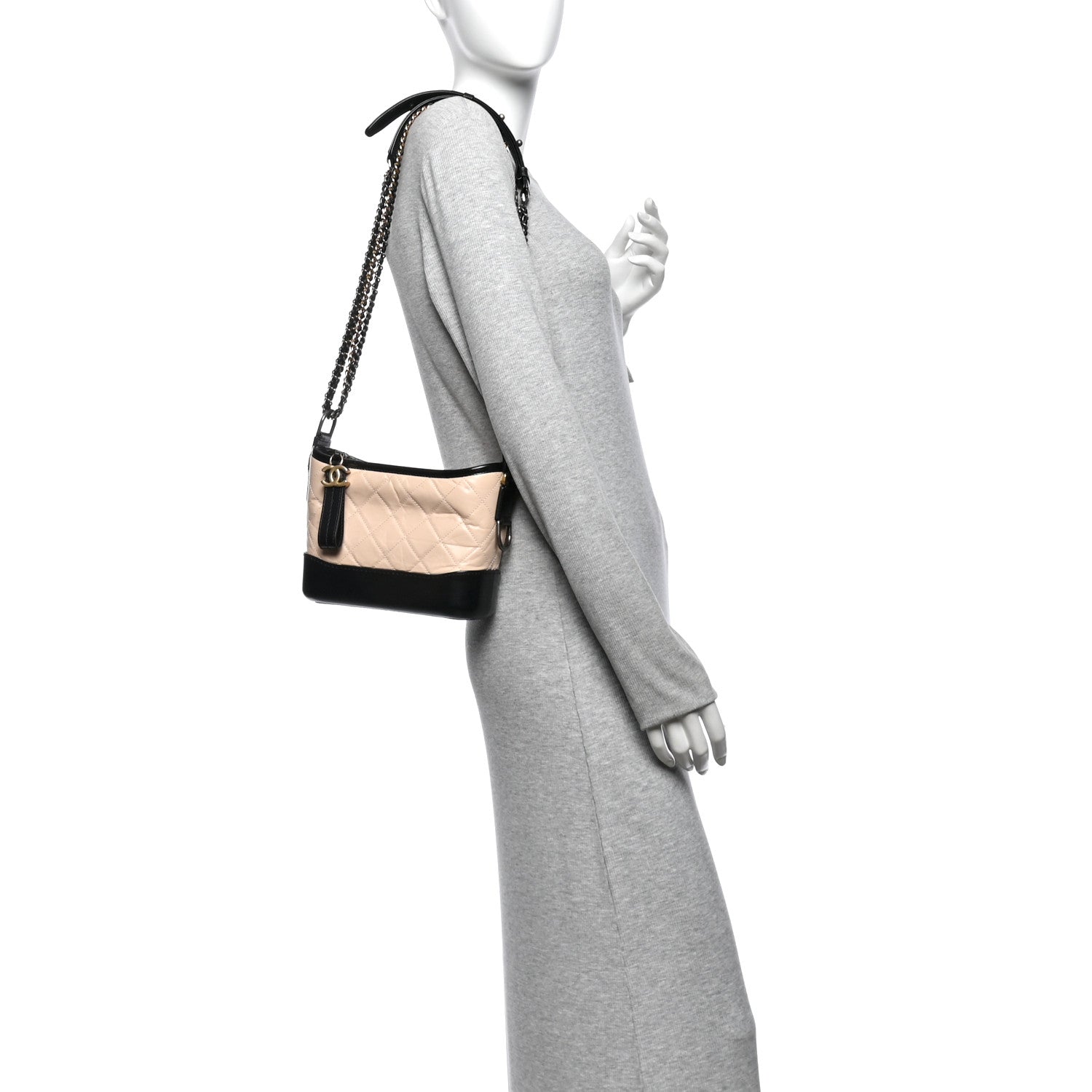 Chanel Aged Calfskin Quilted Small Gabrielle Hobo Beige Black 2 of 11
