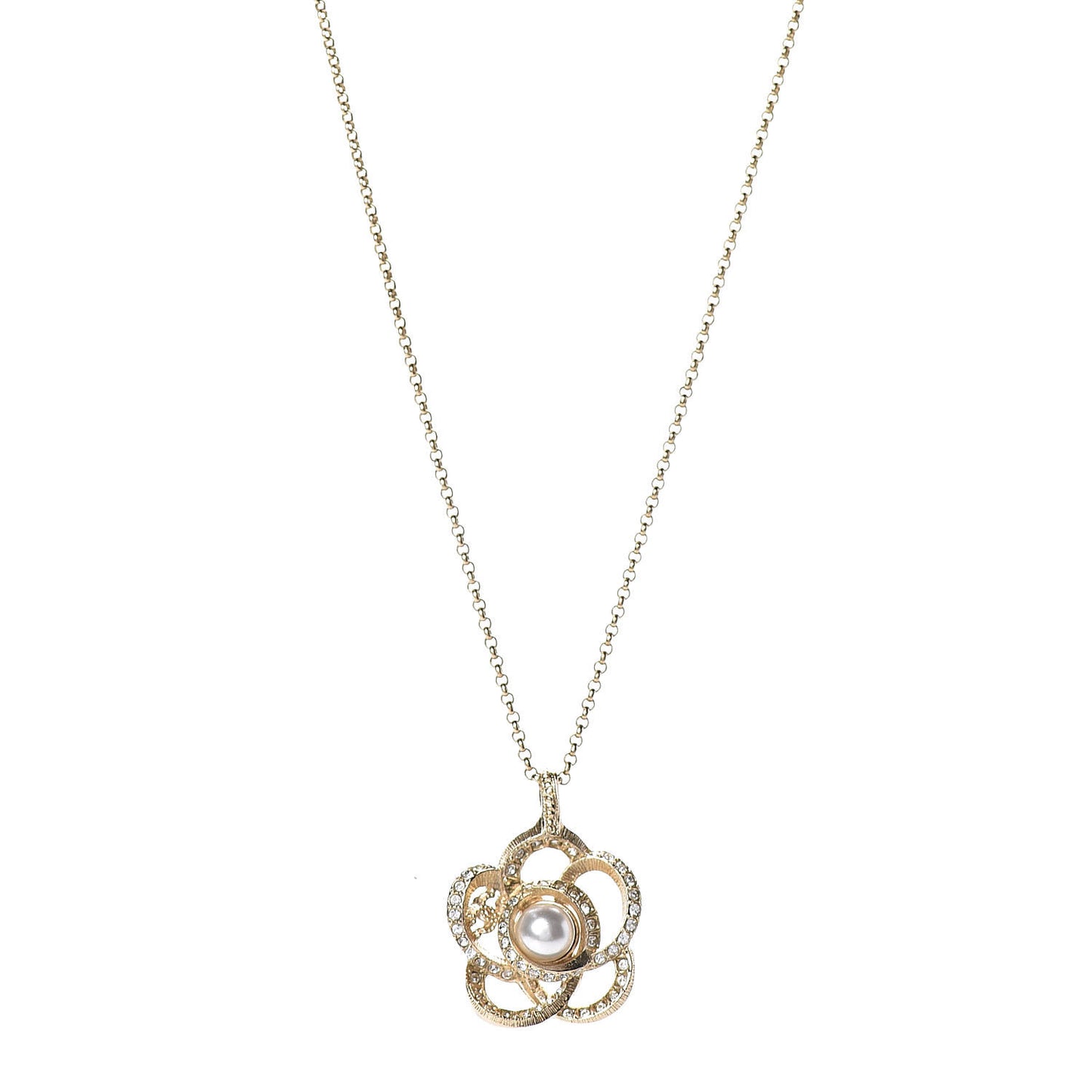 Crystal Pearl Camellia Necklace Gold