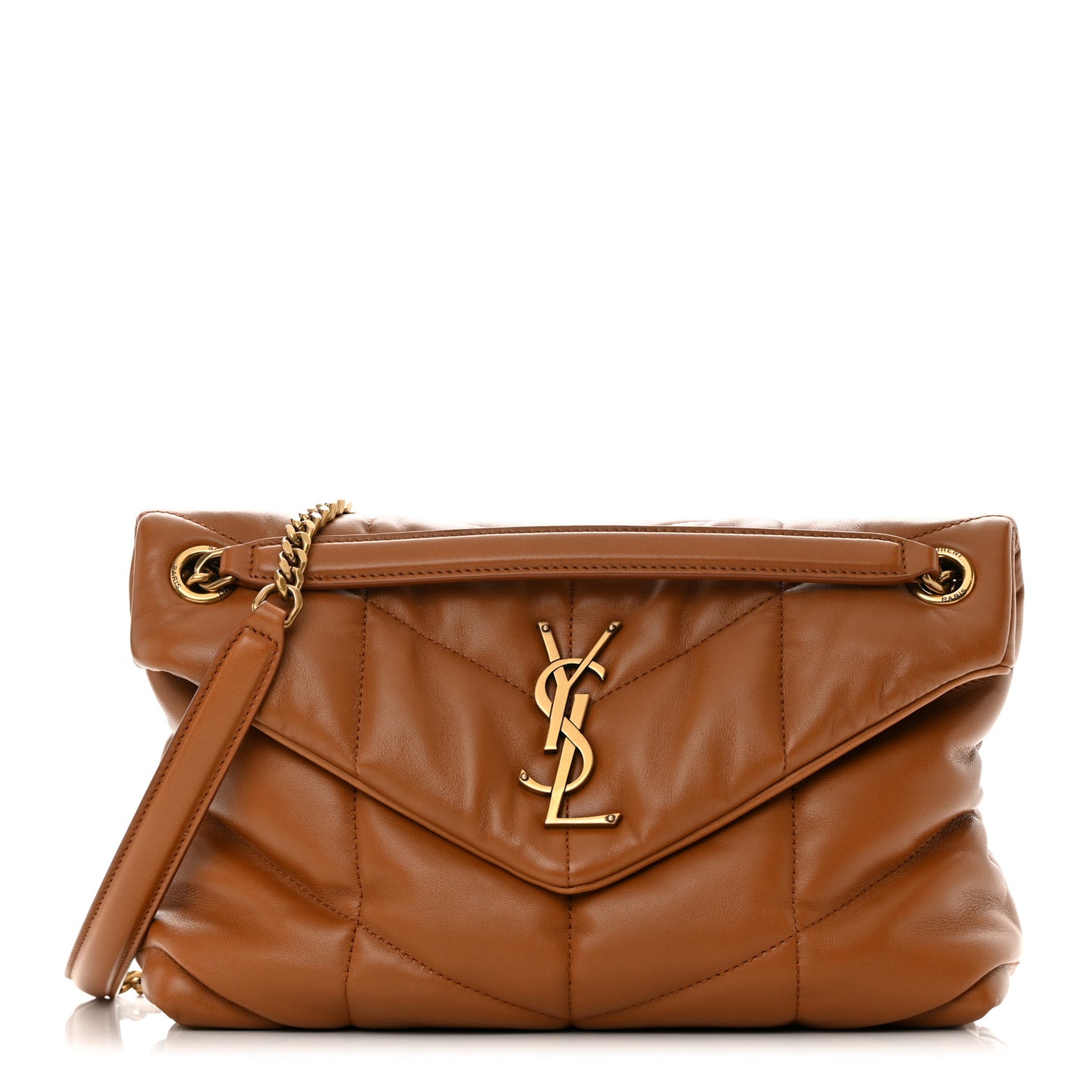 Lambskin Quilted Small Loulou Puffer Monogram Chain Satchel Dark Honey