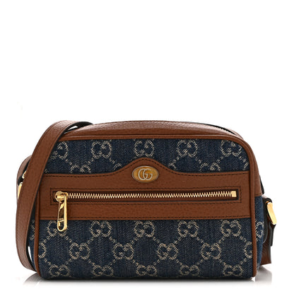 Gucci New Denim GG Monogram Dollar Calfskin Mini Ophidia Shoulder Bag Blue Tea Cuir Epilog 1 of 10