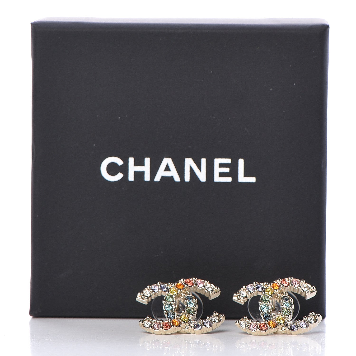 Chanel Crystal Over The Rainbow CC Earrings Gold Multicolor 5 of 5