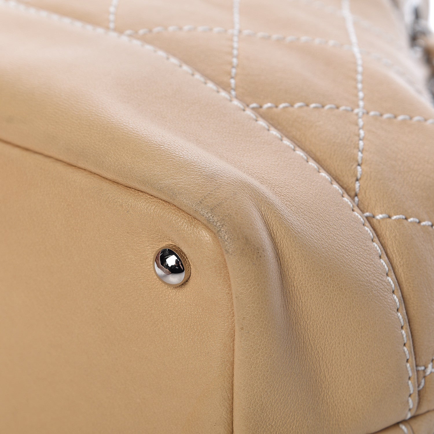 Chanel Lambskin Contrast Stitch Small Drawstring Tote Light Beige 9 of 14