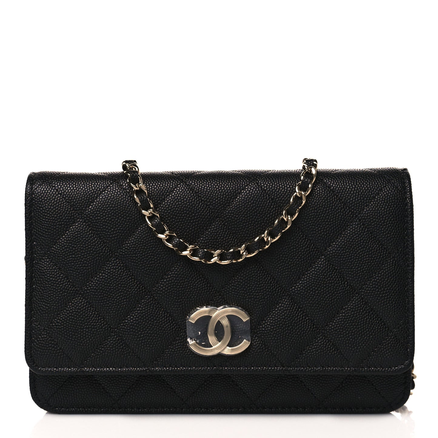 Caviar Quilted Striated CC Wallet On Chain WOC Black