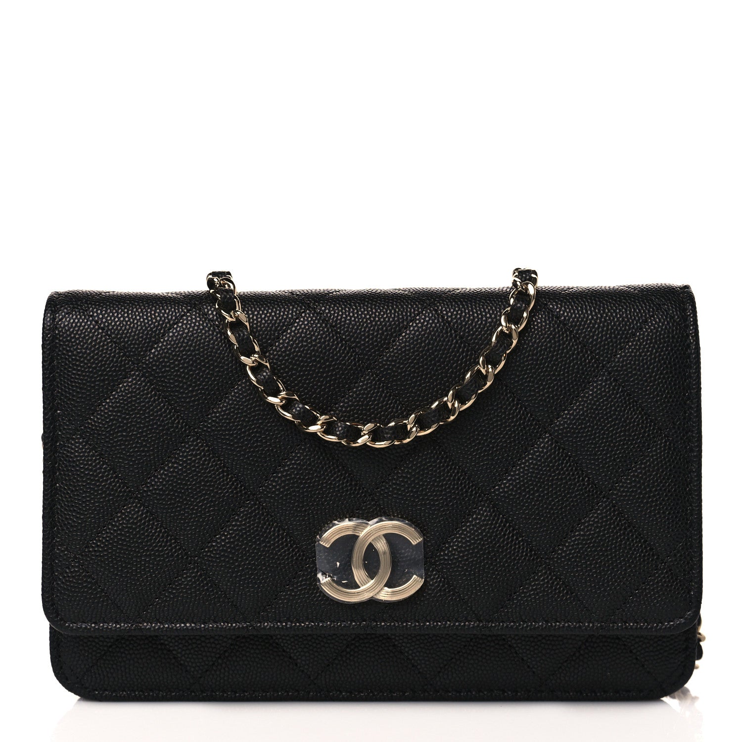 Chanel Caviar Quilted Striated CC Wallet On Chain WOC Black 1 of 11