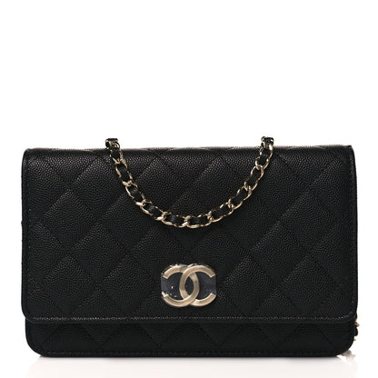 Chanel Caviar Quilted Striated CC Wallet On Chain WOC Black 1 of 11