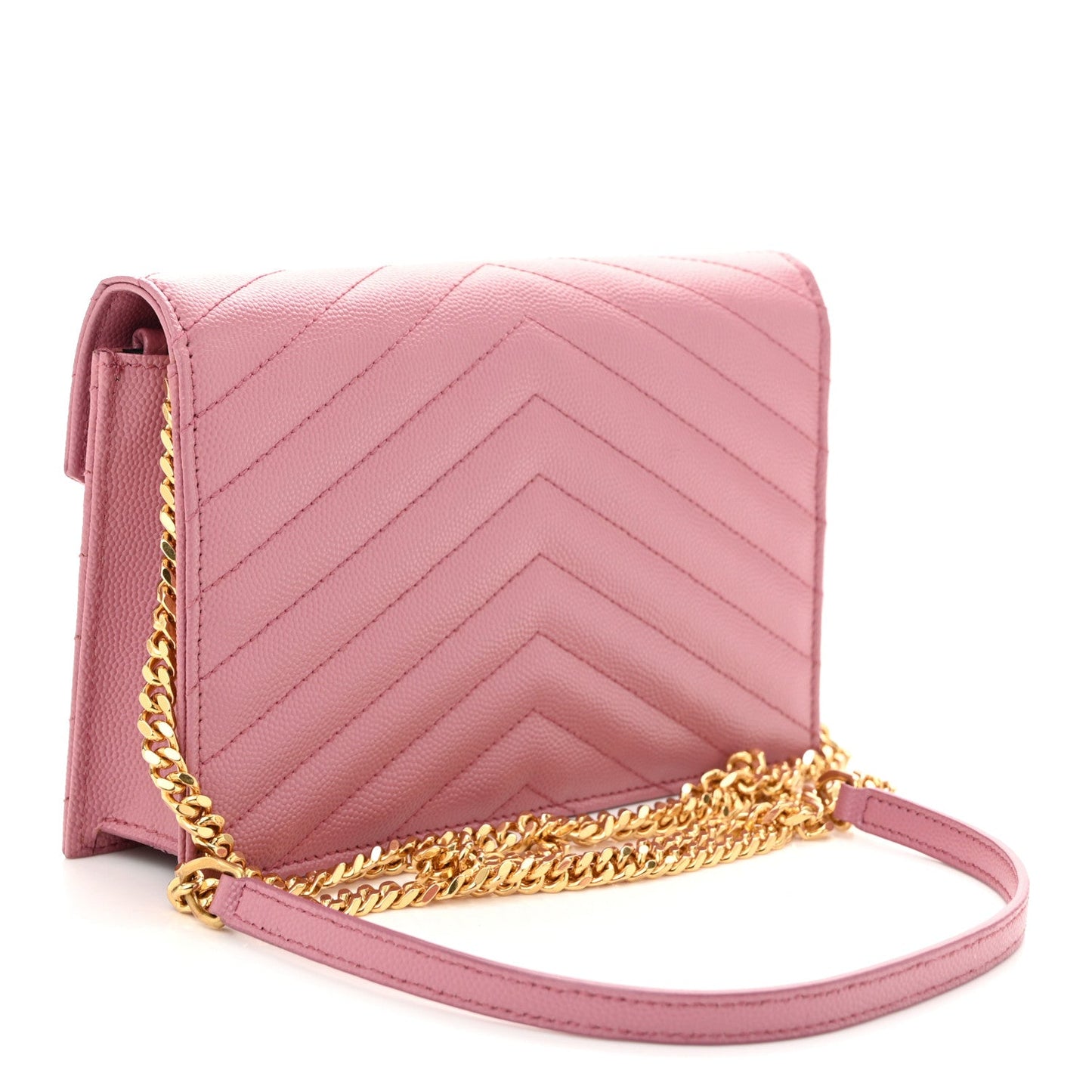 Grain De Poudre Matelasse Chevron Monogram Envelope Chain Wallet Dark Rose