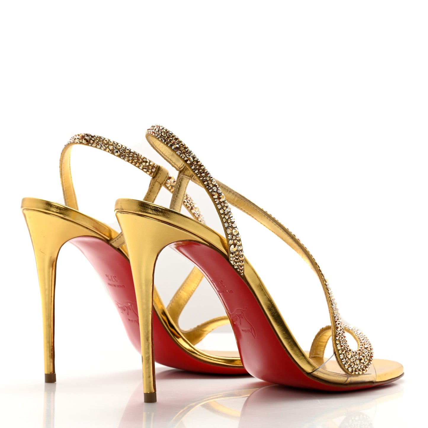 Metallic Nappa Embossed Crystal Rosalie 100 Sandals 37.5 Gold
