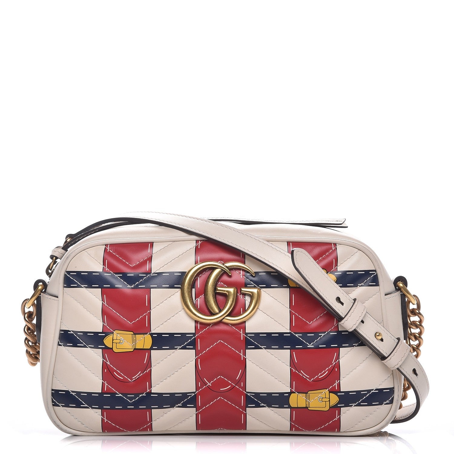Gucci Calfskin Matelasse Trompe L'Oeil Print Small GG Marmont Chain Shoulder Bag White 1 of 9