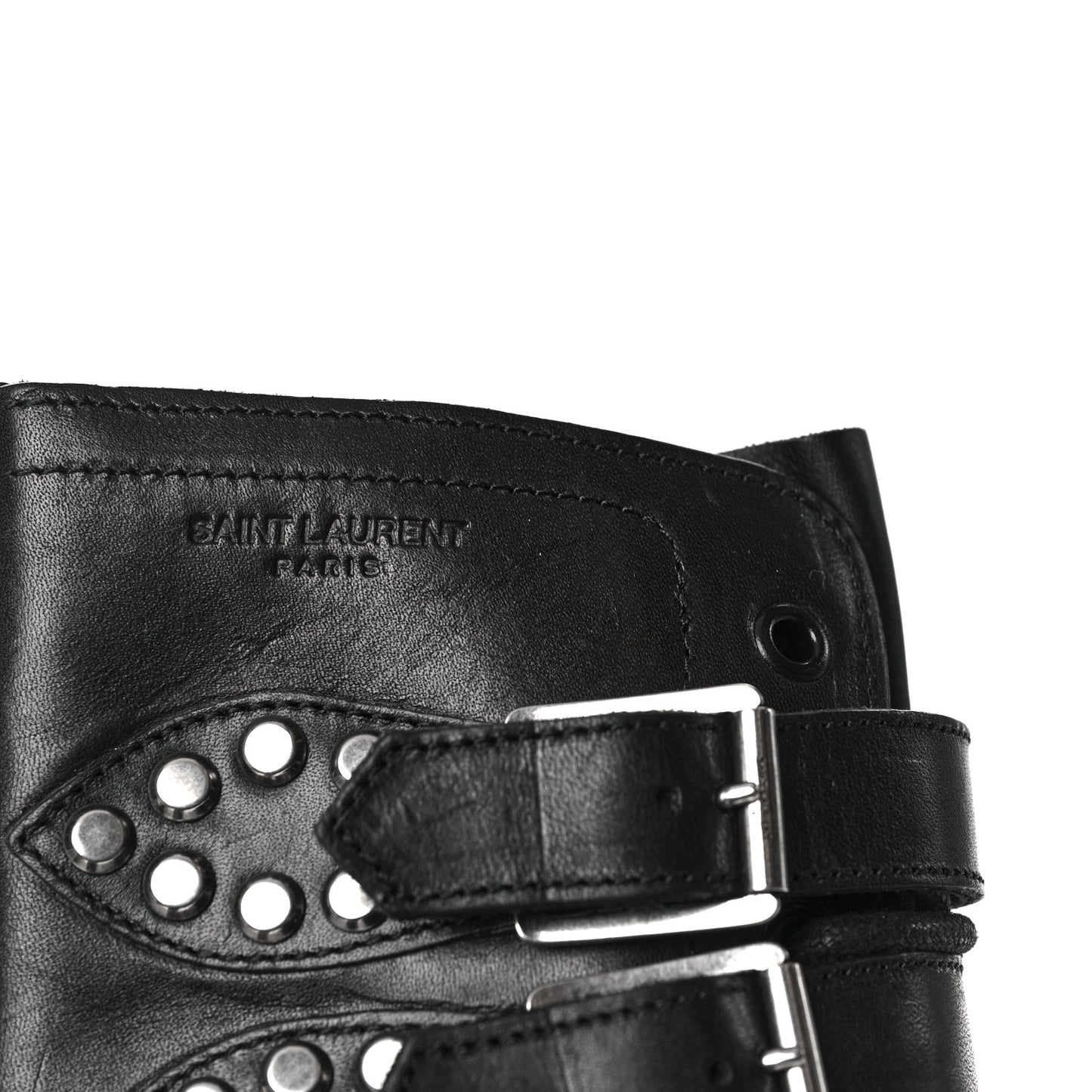 Smooth Calfskin Studded Strap Rangers Boots 36 Black