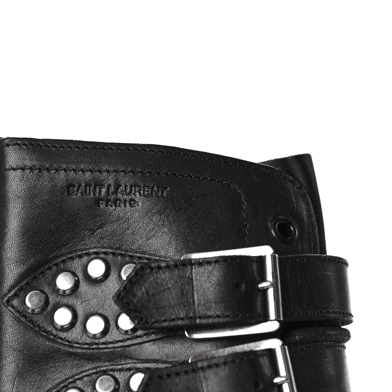 Saint Laurent Smooth Calfskin Studded Strap Rangers Boots 36 Black 20 of 20
