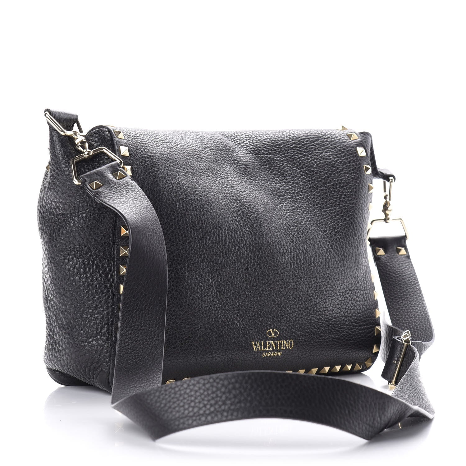 Valentino Garavani Pebbled Calfskin Rockstud Flip Lock Flap Messenger Satchel Black 3 of 12