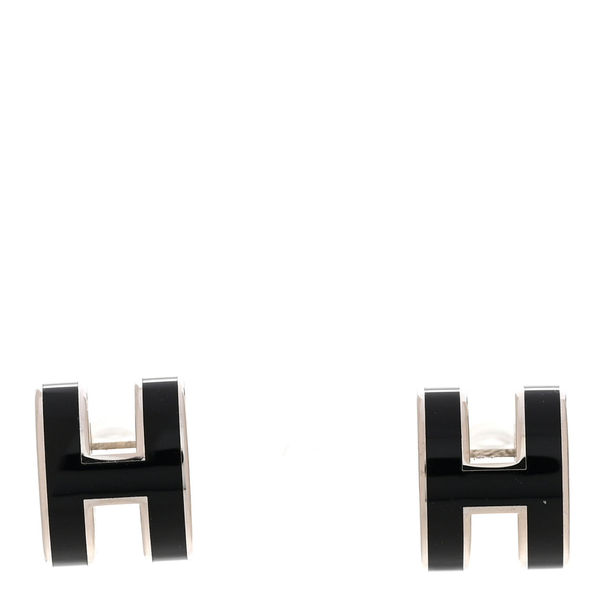 Hermes Palladium Lacquered Pop H Earrings Black 1 of 5