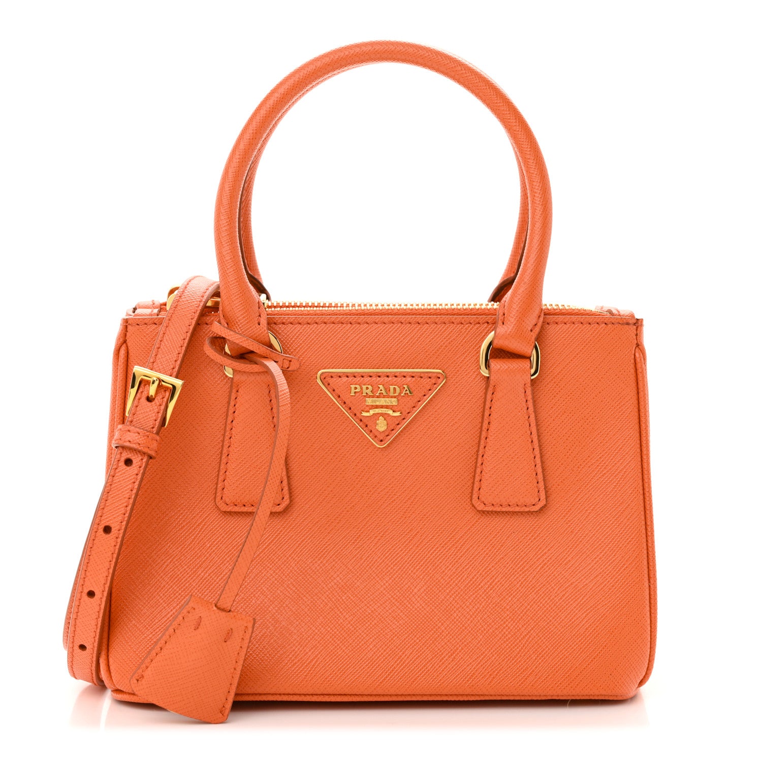 Prada Saffiano Lux Mini Galleria Double Zip Tote Arancio 1 of 9