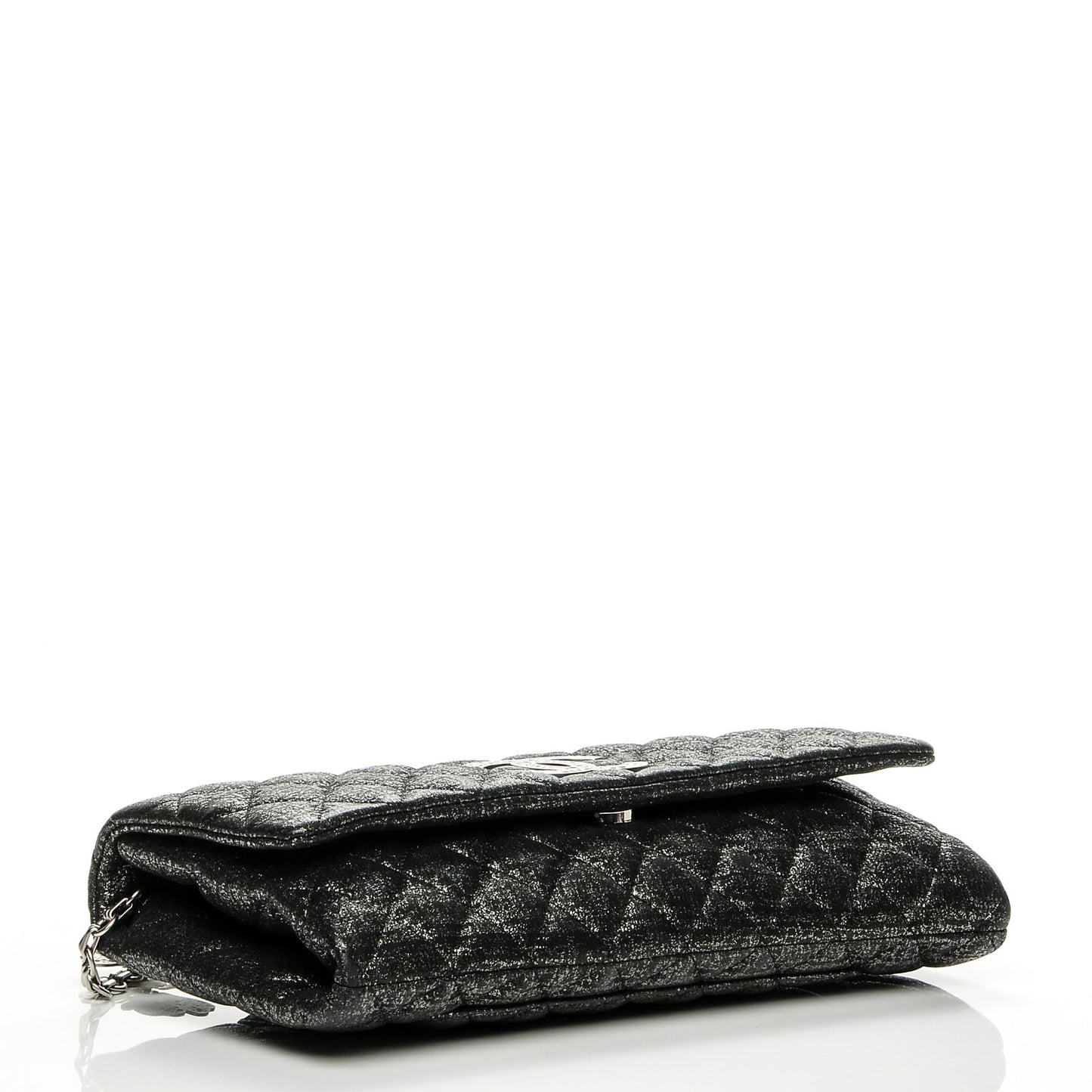 Glitter Fabric Quilted Flap Clutch With Butterfly Chain Black