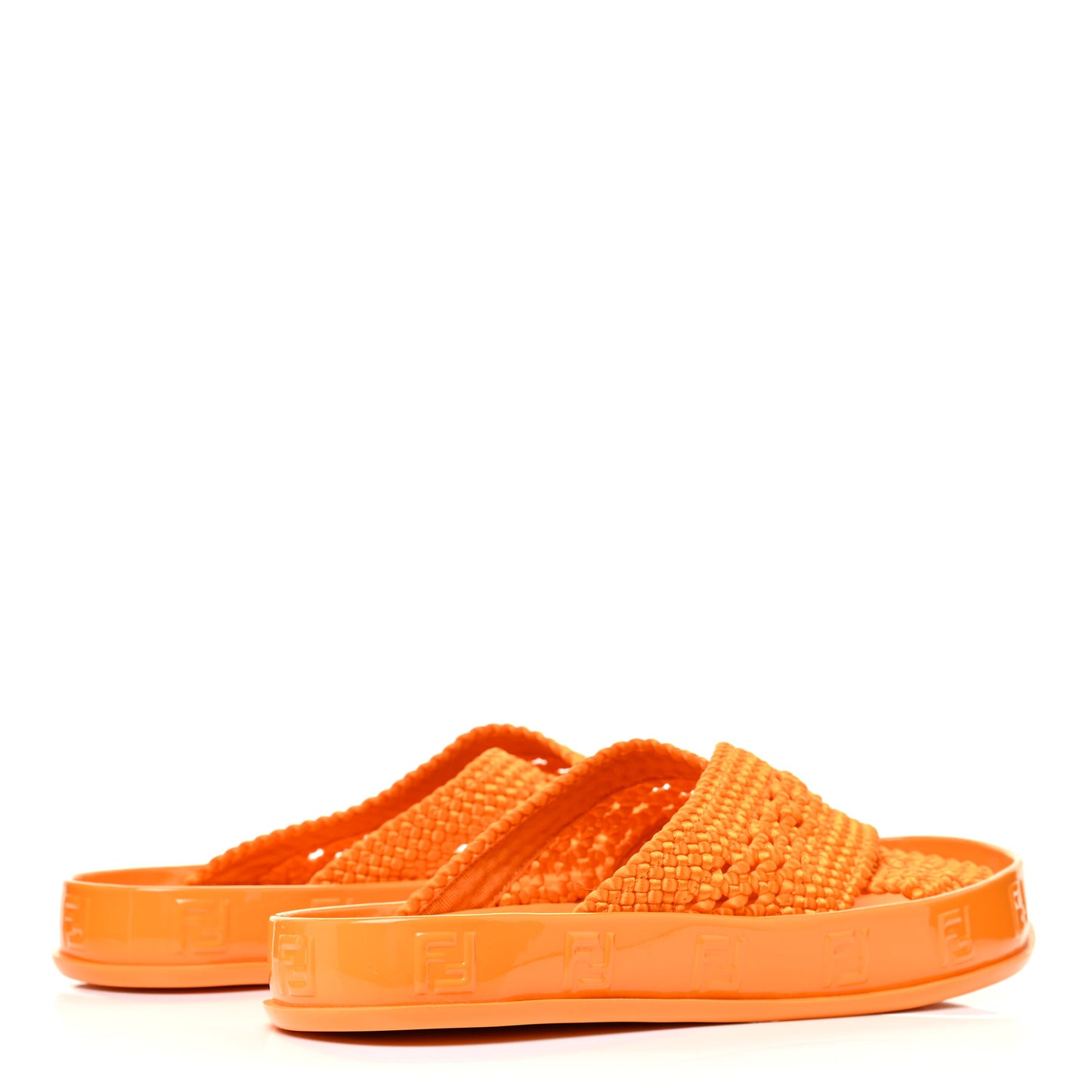 Raffia Rubber FF Woven Reflections Crisscross Slide Sandals 38 Arancio Clementina