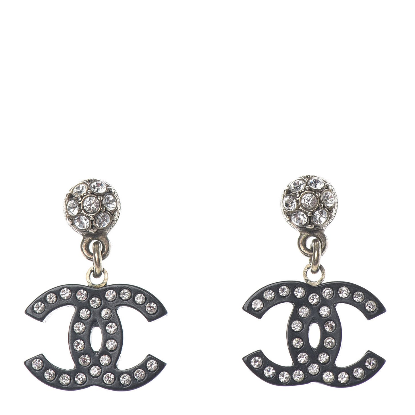 Resin Crystal CC Drop Earrings Black