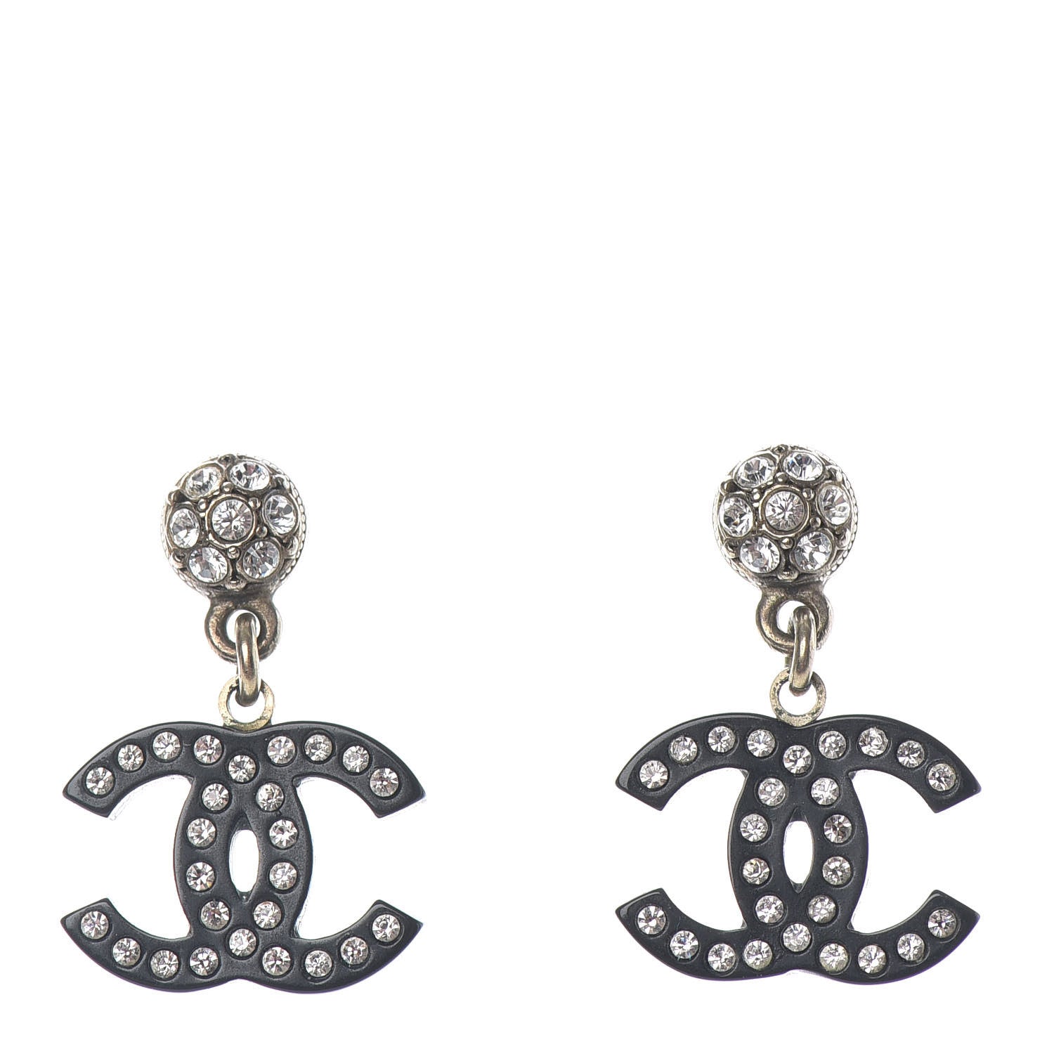 Chanel Resin Crystal CC Drop Earrings Black 1 of 4