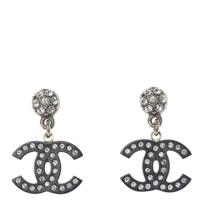 Chanel Resin Crystal CC Drop Earrings Black 1 of 4