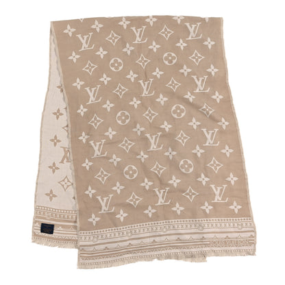 Louis Vuitton Silk Wool Monogram Studdy Denim Shawl Beige 2 of 3